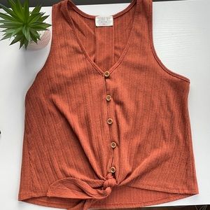 Sienna Sky Burnt Orange Button & Tie Tank